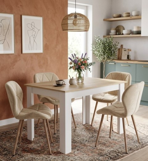 Krzesło MANGO - aksamit beż jasny / nogi dąb x 2