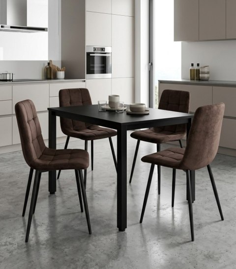 Krzesło KARA - aksamit brąz ciemny / nogi czarne x 4