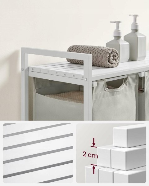 Kosz na pranie 3 komory szary biały stelaż